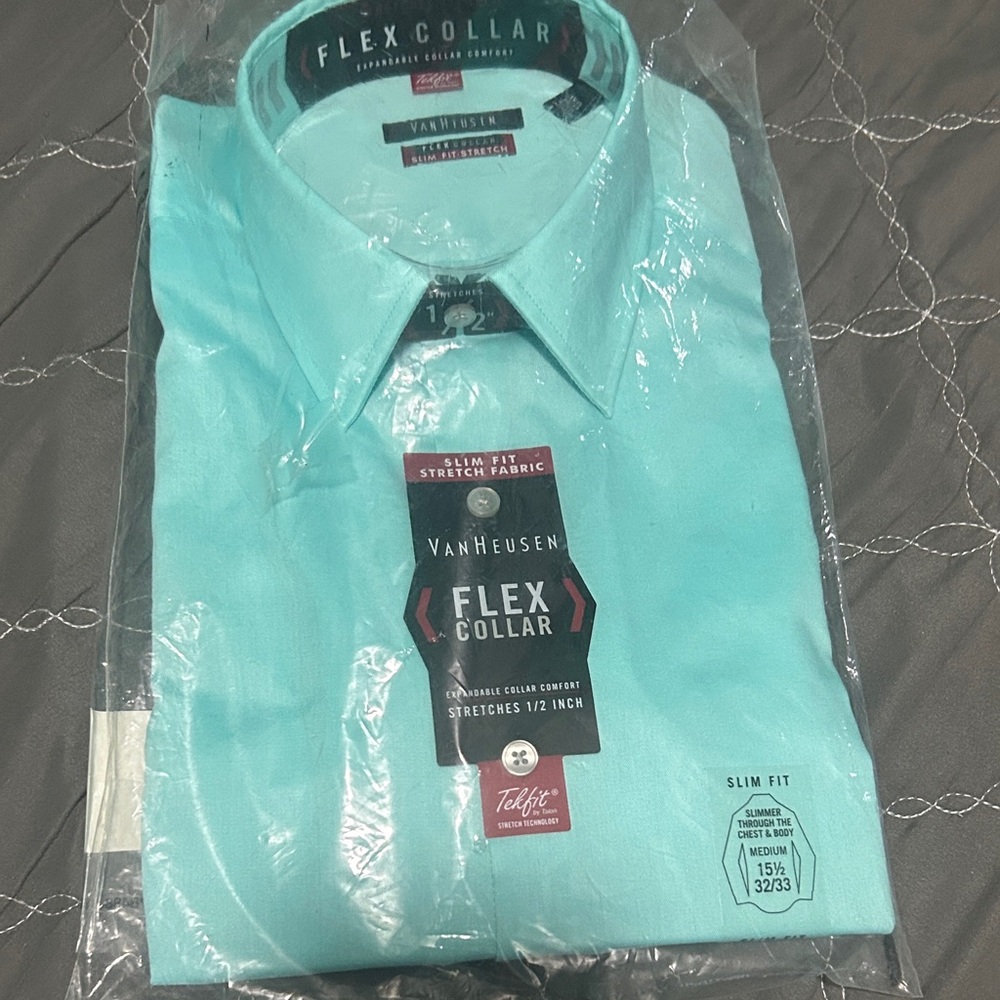 Van Heusen Men's Teal Flex Collar Dress Shirt